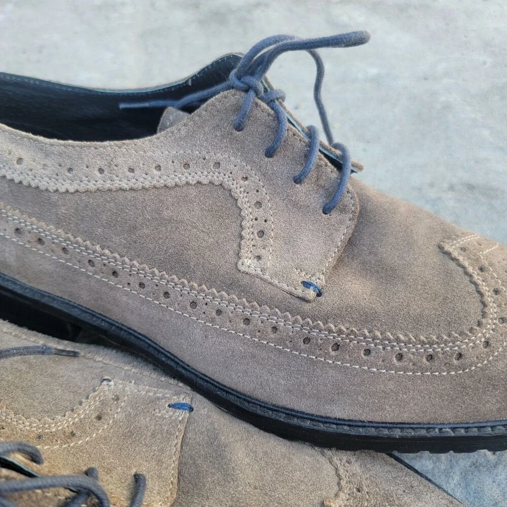 BEN SHERMAN Men's‎ Sz 13 Wingtip Brogue Oxford Loafers Grey Suede Leather Italy